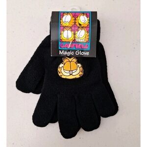 Garfield Knit Magic Gloves Winter Vintage‎ Embroidered Black One Size NEW
